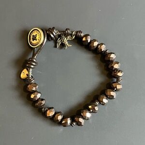 Fossil Brown and Gold Leather Beaded Bracelet